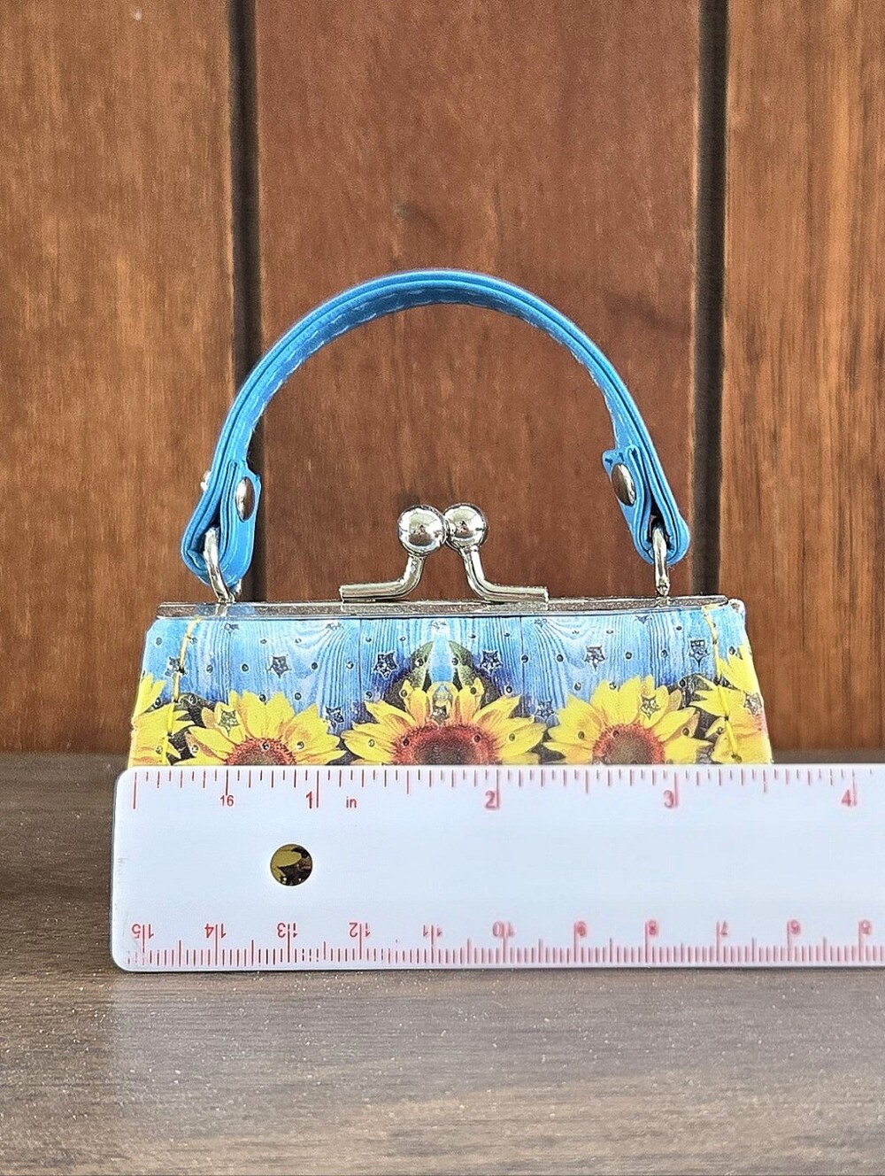 Micro Mini Pocketbook w/Sunflower & Rhinestones - 3 1/2" X 1 3/4" - Choice of 1 - Picture 2 of 5